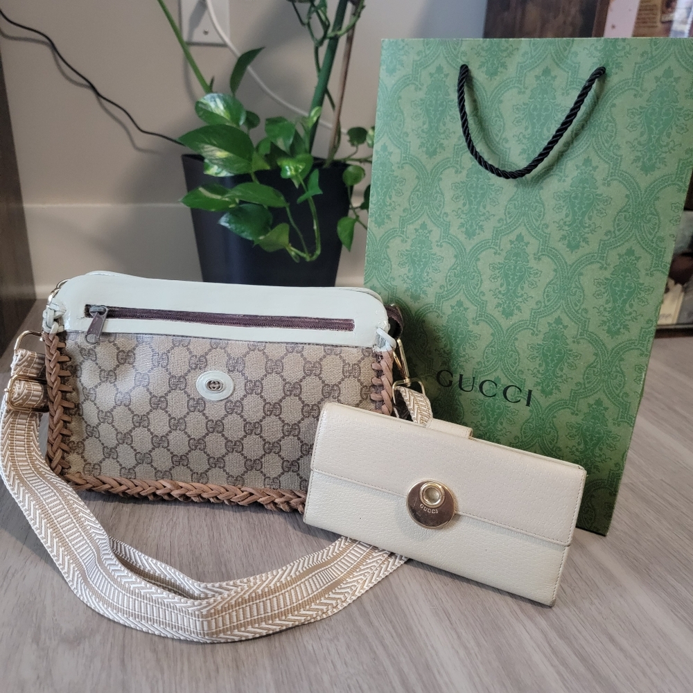 🟢Final Price!! 2pcs Authentic Vintage Gucci Bag, Leather Wallet & Shopping Bag